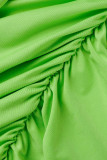Green Casual Solid Patchwork Fold Skinny High Waist Conventional Solid Color Skirts