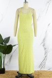 Yellow Sexy Solid Patchwork Spaghetti Strap Pencil Skirt Dresses
