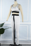 White Casual Sportswear Print Patchwork U Neck Sleeveless Two Pieces
