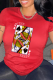 Red Casual Street Print Letter O Neck T-Shirts