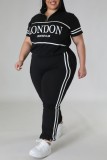 Pink Casual Sportswear Daily Letter Print Basic Zipper Collar Short Sleeve Two Pieces