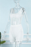 White Sexy Solid Hollowed Out Patchwork U Neck Sleeveless Two Pieces