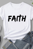 White Casual Letter Print Basic O Neck T-Shirts