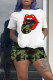 Camouflage Casual Print Camouflage Print Patchwork O Neck Short Sleeve Two Pieces