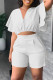 White Casual Solid Patchwork Zipper Collar Short Sleeve Two Pieces