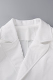 Red Casual Solid Patchwork Buttons Turn-back Collar Short Sleeve Two Pieces