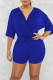 Colorful Blue Casual Solid Patchwork V Neck Straight Rompers