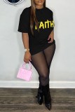 White Casual Letter Print Basic O Neck T-Shirts