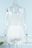 White Sexy Solid Hollowed Out Patchwork U Neck Sleeveless Two Pieces