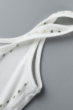 White Sexy Solid Hollowed Out Patchwork U Neck Sleeveless Two Pieces