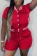 Red Casual Print Letter Mandarin Collar Short Sleeve Two Pieces