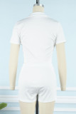 Red Casual Solid Patchwork Zipper Short Sleeve Two Pieces