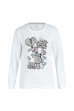 White Casual Street Print Patchwork O Neck Tops