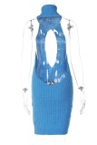 White Sexy Solid Hollowed Out Backless Turtleneck Sleeveless Dress Dresses