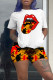 Tangerine Red Casual Print Camouflage Print Patchwork O Neck Short Sleeve Two Pieces