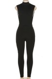 Black Casual Solid Basic Turtleneck Skinny Jumpsuits