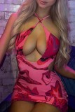 Rose Red Sexy Print Backless Spaghetti Strap Sleeveless Dress Dresses