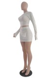 Light Blue Casual Solid Patchwork O Neck Long Sleeve Two Pieces