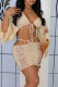 Apricot Sexy Solid Tassel Bandage Hollowed Out Patchwork V Neck Long Sleeve Two Pieces