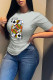 Grey Casual Daily Print Patchwork Letter O Neck T-Shirts