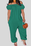 Green Casual Solid Patchwork Off the Shoulder Loose Jumpsuits