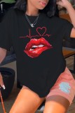 White Casual Lips Printed Basic O Neck T-Shirts