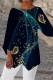Blue Black Casual Print Basic O Neck Tops