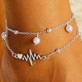 Silver Casual Solid Patchwork Pearl Anklet