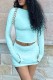 Light Blue Casual Solid Patchwork O Neck Long Sleeve Two Pieces