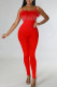 Red Sexy Solid Tassel Patchwork Feathers Spaghetti Strap Skinny Jumpsuits