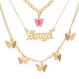 White Casual Butterfly Patchwork Chains Necklaces