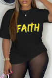White Casual Letter Print Basic O Neck T-Shirts