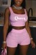 Pink Casual Sportswear Daily Letter Print Basic U Neck Sleeveless Two Pieces