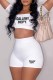 White Casual Street Print Letter U Neck Short Sleeve Two Pieces