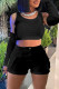 Black Casual Solid Basic O Neck Four Piece Set (With Sleeves)