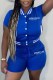 Blue Casual Print Letter Mandarin Collar Short Sleeve Two Pieces