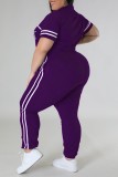 Pink Casual Sportswear Daily Letter Print Basic Zipper Collar Short Sleeve Two Pieces