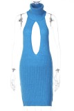 White Sexy Solid Hollowed Out Backless Turtleneck Sleeveless Dress Dresses