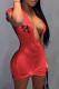 Red Casual Print Basic V Neck Short Sleeve Dress