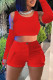 Red Casual Solid Basic O Neck Four Piece Set (With Sleeves)