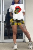 Leopard Print Casual Print Camouflage Print Patchwork O Neck Short Sleeve Two Pieces