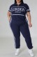 Deep Blue Casual Sportswear Daily Letter Print Basic Zipper Collar Short Sleeve Two Pieces