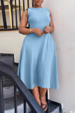 Sky Blue Casual Elegant Solid Patchwork O Neck A Line Dresses