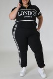 Pink Casual Sportswear Daily Letter Print Basic Zipper Collar Short Sleeve Two Pieces