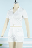 Red Casual Solid Patchwork Zipper Short Sleeve Two Pieces