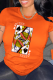 Orange Casual Street Print Letter O Neck T-Shirts
