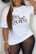 White Casual Print Letter O Neck T-Shirts