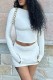 White Casual Solid Patchwork O Neck Long Sleeve Two Pieces