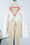 White Street Print Bandage Hollowed Out Patchwork O Neck Tops