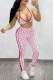 Rose Red Sexy Print Letter Halter Sleeveless Two Pieces